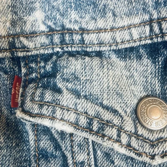 Levi's Denim Jacket Mens XL Blue Acid Wash Trucker Sherpa Fleece Lined 70520 - Picture 3 of 12